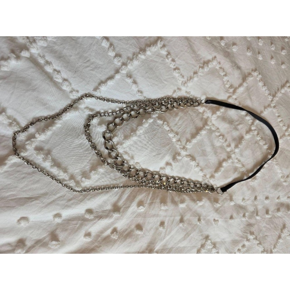 Silver-Tone Black Layered Multi-Strand Varying Links‎ Statement Necklace - Picture 4 of 4